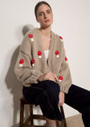 Mushroom Appliqu&eacute; Chunky Knit Cardigan, Brown, large