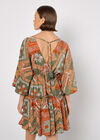 Satin Scarf Print Kaftan Mini Dress, Khaki, large