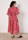 Rose Print Tiered Midi Dress, Red, large