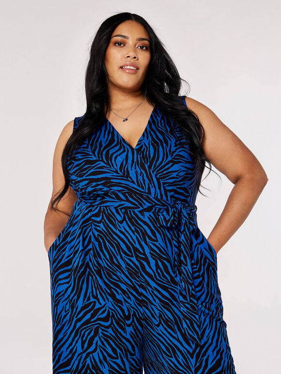 Curve Zebra Print Jumpsuit, Blue, large