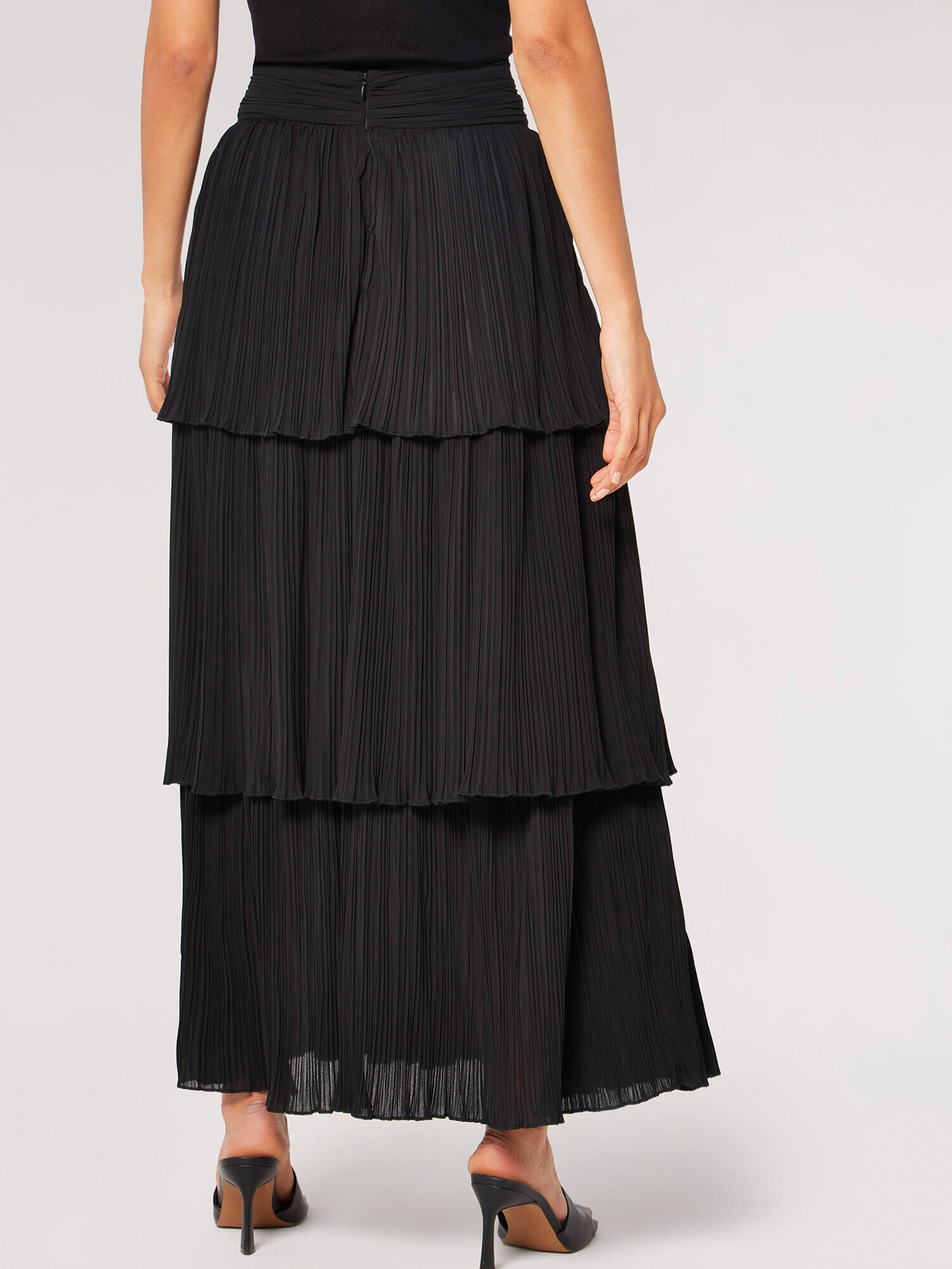 Plisse Cotton Tiered Maxi Skirt Apricot Clothing