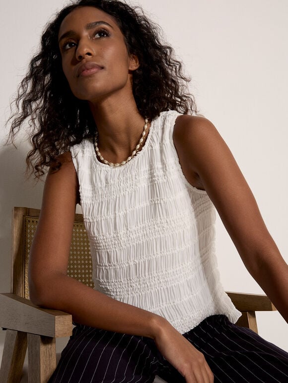 Crinkle Ruffle Chiffon Top, Cream, large