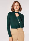Gold Button Ribbed Jumper, Green, large