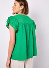 Broderie Yoke Cotton Top, Green, large