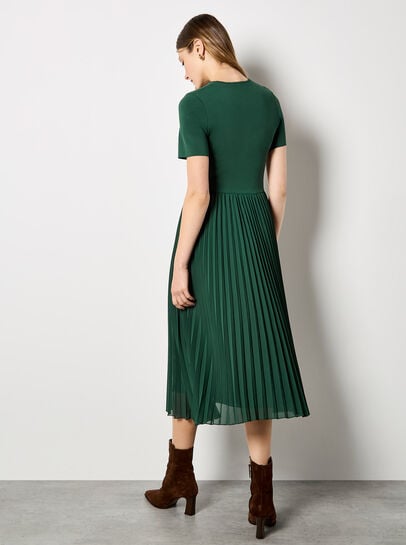 Rib Knit Chiffon Skirt Midi Dress