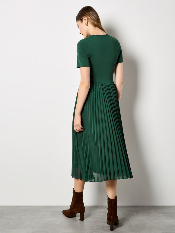 Rib Knit Chiffon Skirt Midi Dress, Green, large
