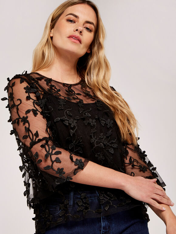 Lace Applique Mesh Top