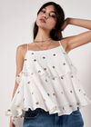 Sequin Spot Tiered Camisole Top, White, large