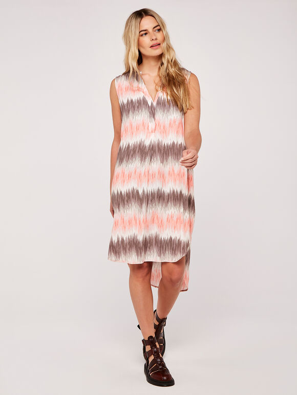 Abstract Stripe Curve Hem Dress, Peach, large