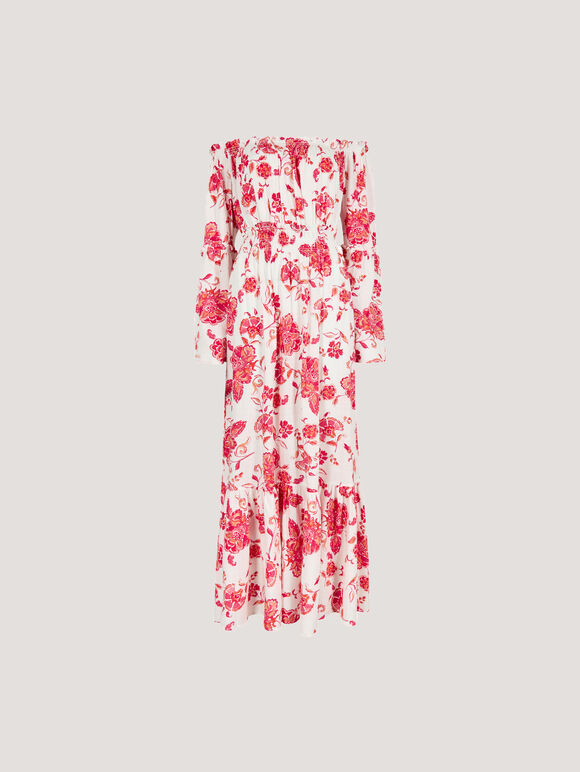 Floral Bardot Maxi Dress, Cream, large