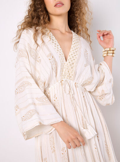 Gold Shimmer Paisley Midi Dress