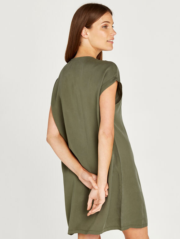 Zip Front Dress, Khaki, large