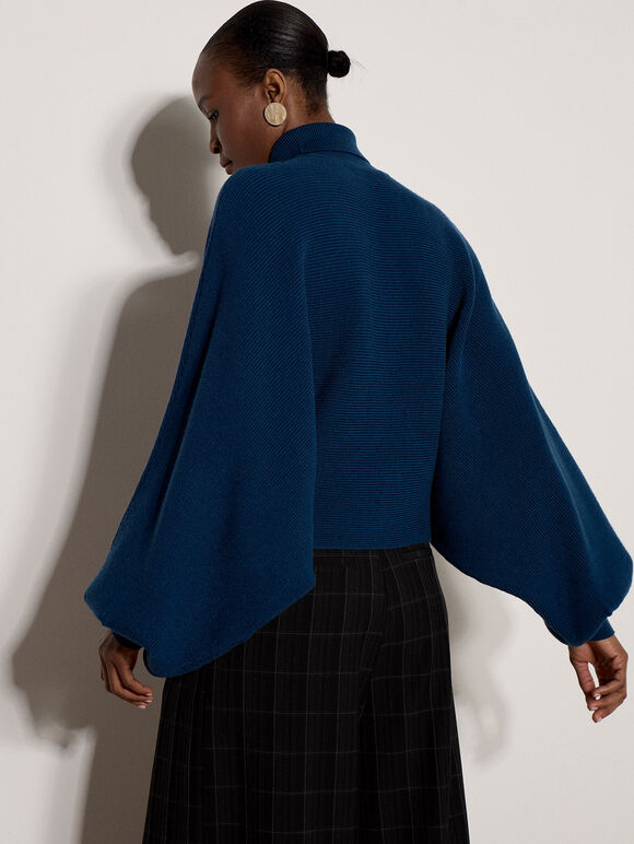 Ribbed Knit Batwing Cape Jumper, Cobalt/Royal Blue, large