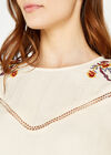 Embroidered Babydoll Hem Dress, Cream, large