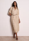 Geometric Shimmer Embroidered Shirt Midi Dress, Stone, large