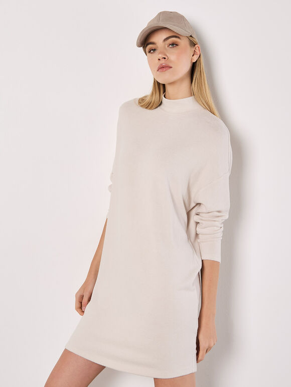 Soft Touch Cocoon Mini Dress, Stone, large