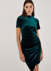 Velvet Ruched Mini Dress, Green, large
