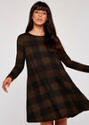 Gingham Long Sleeve Swing Dress, Brown, large