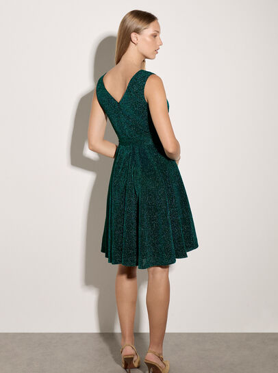 Metallic Pleat Skater Mini Dress
