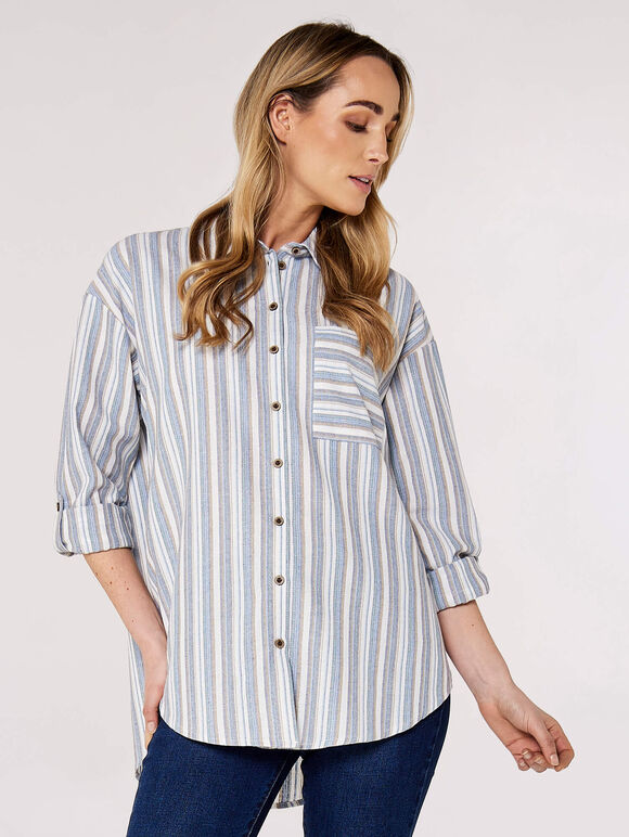 Multi Stripe Oversized Shirt, Blue, large