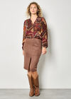Patchwork Print Ruffle Blouse, Burgundy, large