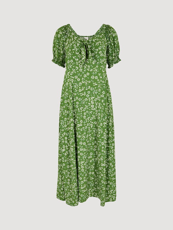 Sarasa Floral Bow Midi Dress, Green, large