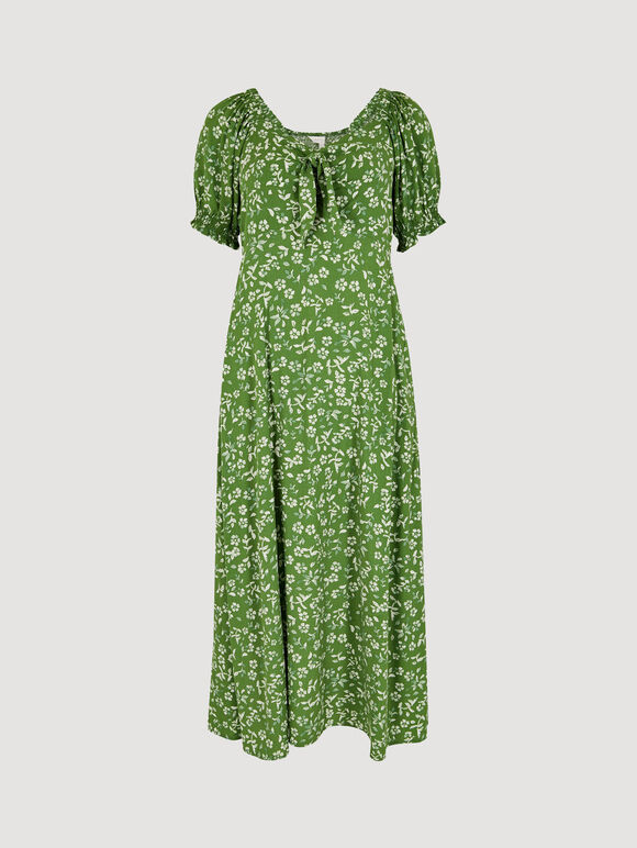 Sarasa Floral Bow Midi Dress, Green, large