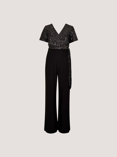 Chevron Sequin Wide Leg Jumpsuit