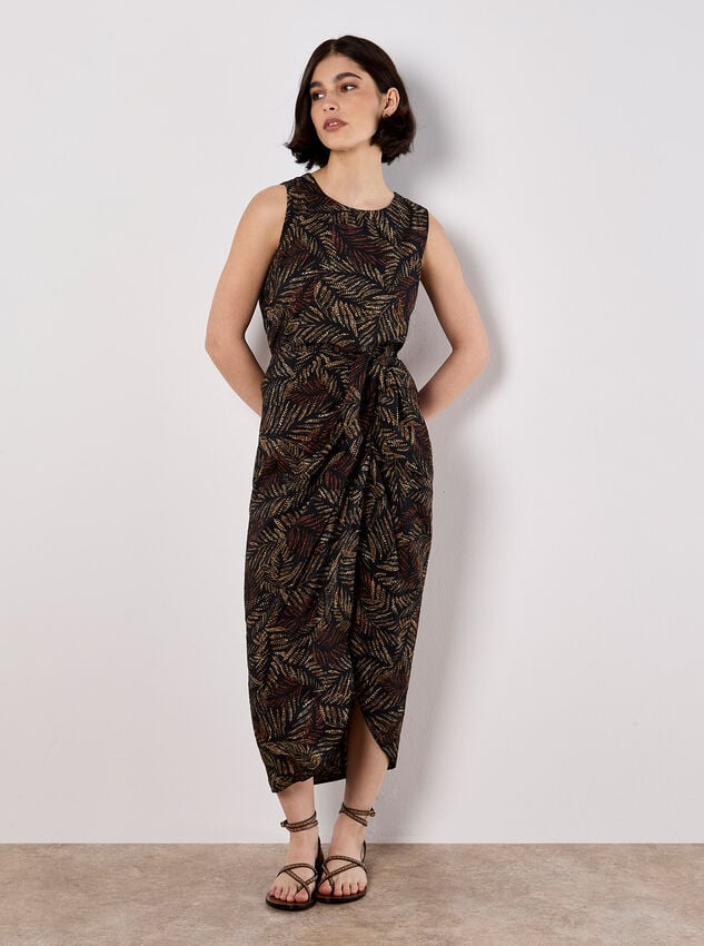 Batik Leaf Wrap Midi Skirt, Black, large