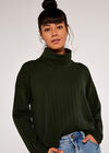 Cowl Neck Ribbed Jumper, Green, large