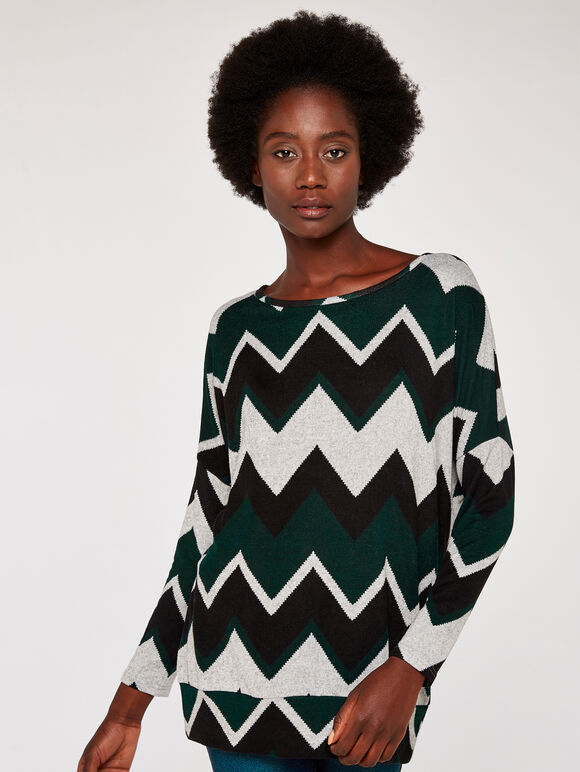Chevron Oversized Top, Green, large