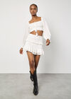 Smocked Ruffle Mini Skirt, White, large