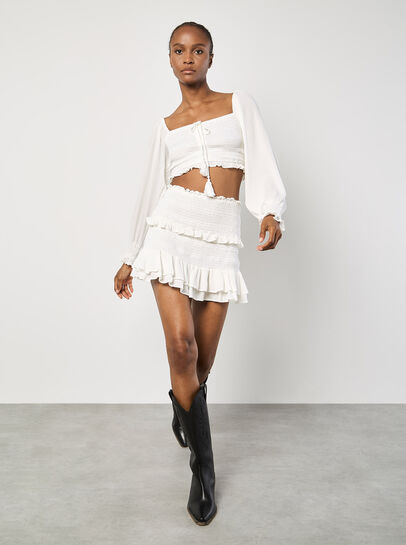 Smocked Ruffle Mini Skirt