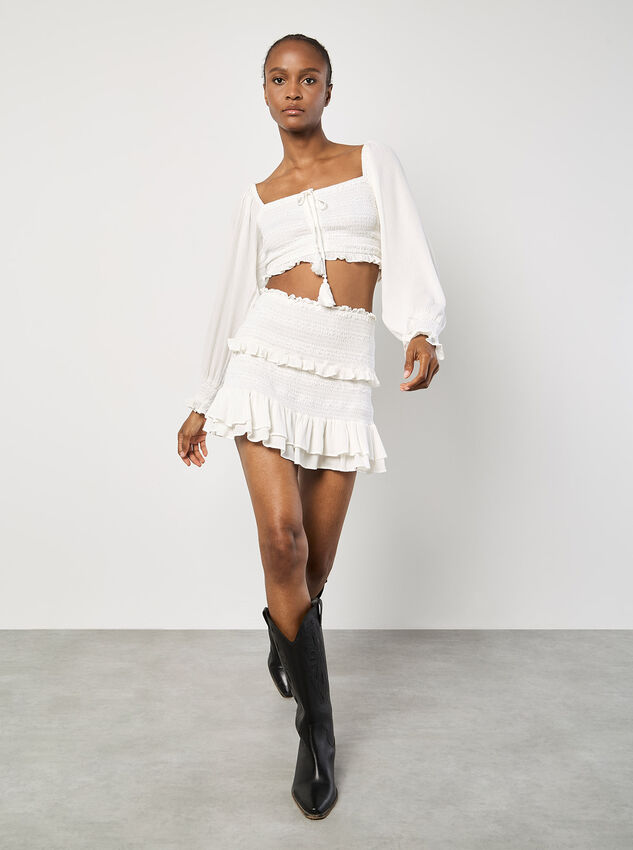 Smocked Ruffle Mini Skirt, White, large