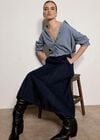 Denim Flare Midi Skirt, Navy, large