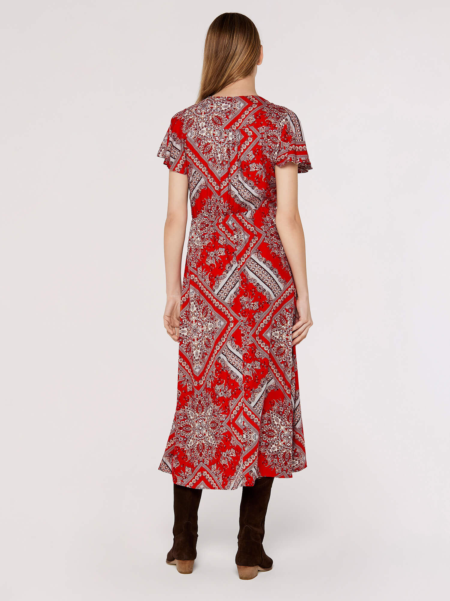 Red scarf print dress clearance
