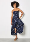 Polka Dot Bow Back Wide-Leg Jumpsuit, Navy, large