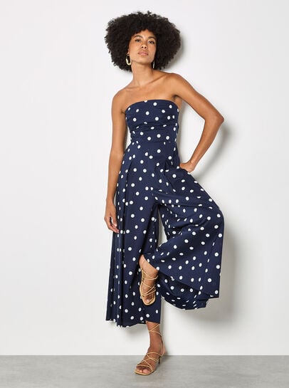 Polka Dot Bow Back Wide-Leg Jumpsuit