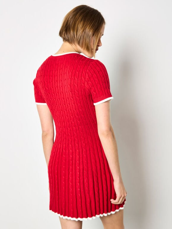 Cable Knit Skater Mini Dress, Red, large