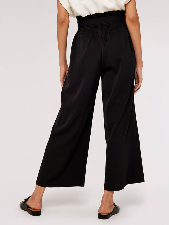 Paperbag Wide Leg Trousers, Black, large