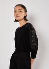 Lace Rhinestone Embellished Jumper, Black, large