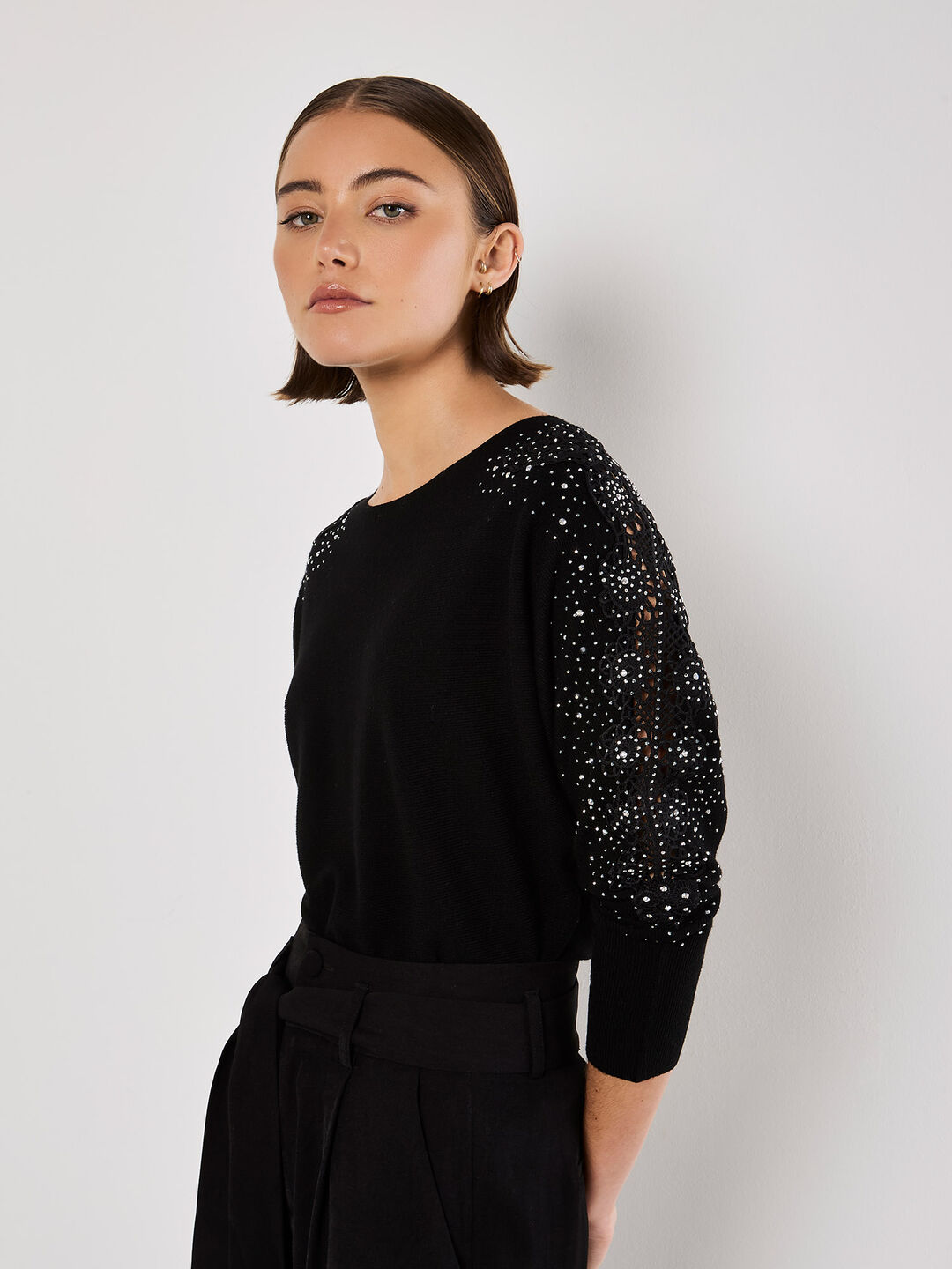 Image of Lace Rhinestone Embellished Jumper