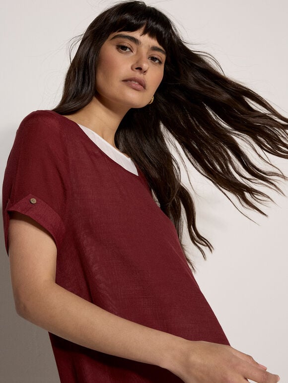 Slub Shimmer Tunic Mini Dress, Burgundy, large