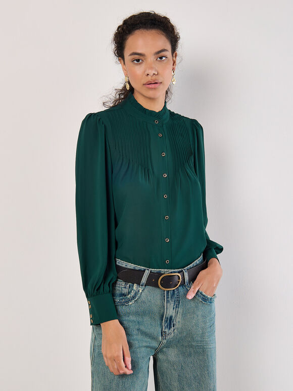 Ruffle Neck Chiffon Blouse, Green, large