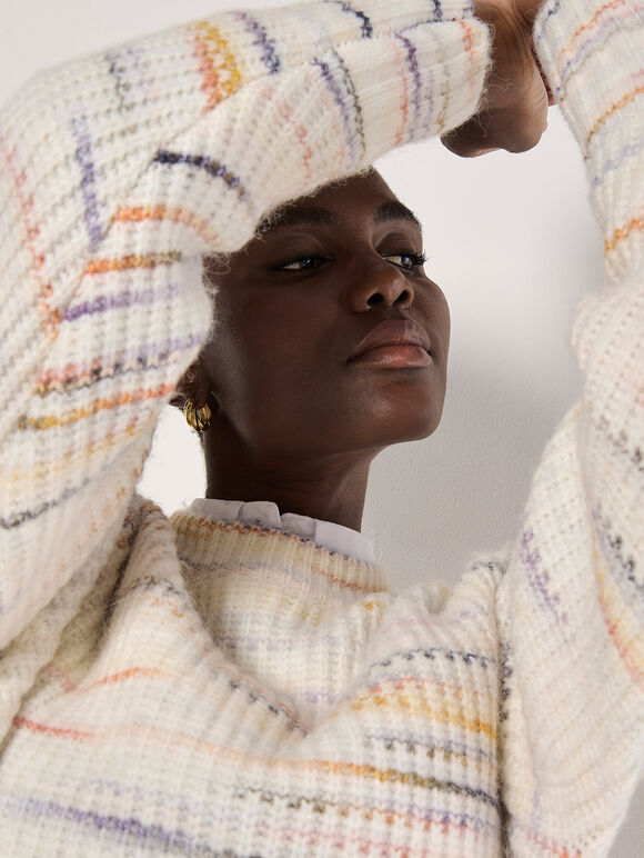 Chunky Knit Space Dye Jumper, Cream, large