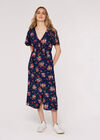Smocked Bodice Midi Dress, Navy, large