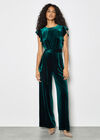 Wide Leg Velvet Ruffle Jumpsuit, Green, large