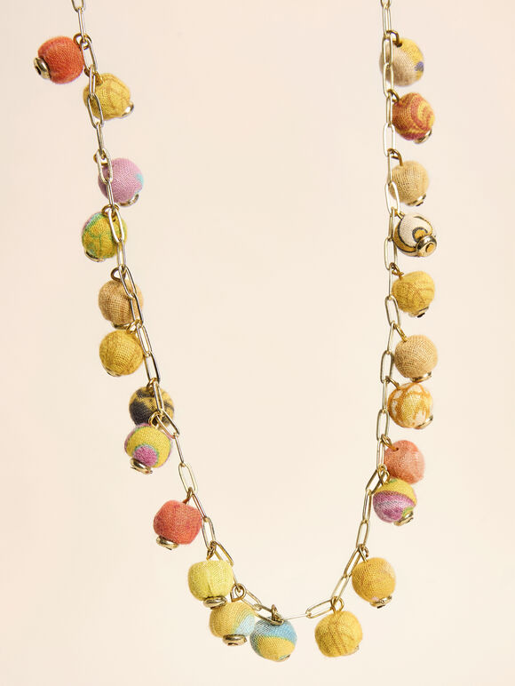 Gold Tone Fabic Bead Necklace, Assorted, large