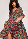 Ditsy Button Down Smock Dress, Green, large