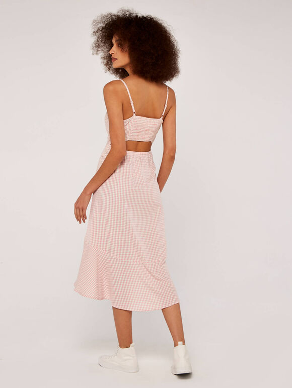 Gingham Flounce Dress, Pink, large